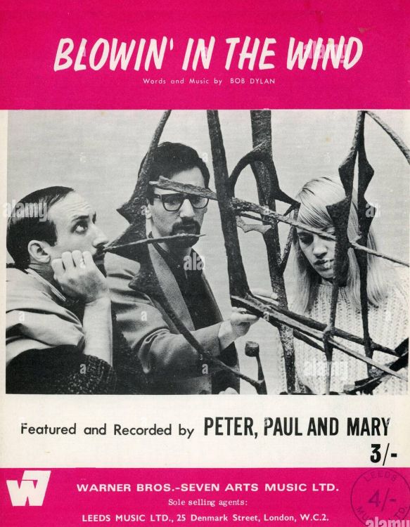 bob dylan blowin' in the wind Peter, Paul And Mary', warner, UK, sheet music